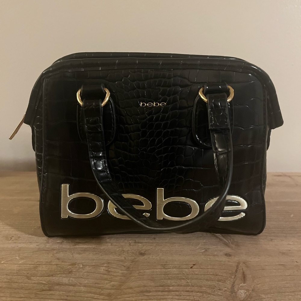 Bebe‎ Black Croc-Embossed Satchel Bag